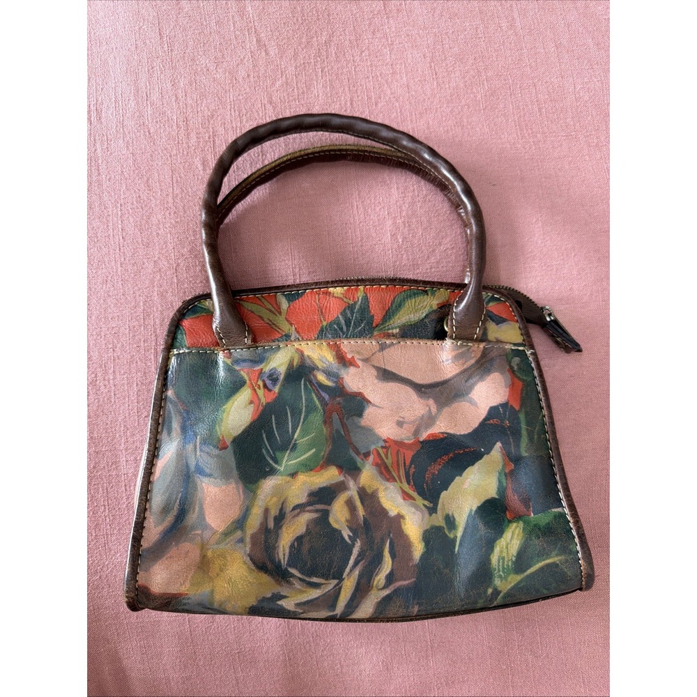 Patricia Nash Floral Leather Satchel Handbag Top Handle Purse Vintage Roses